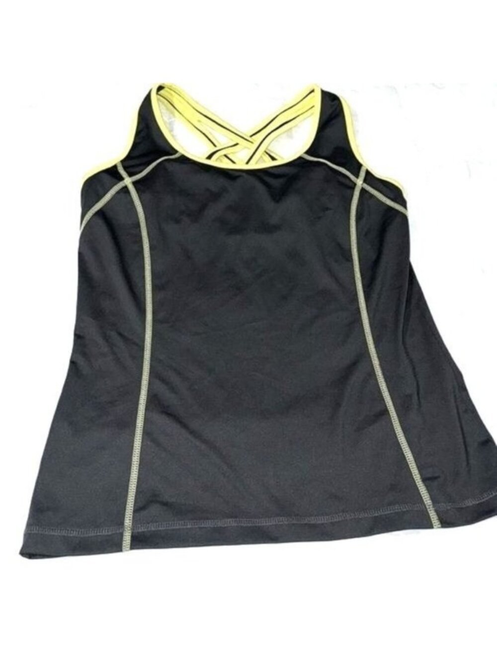 Tek Gear Womens Black & Yellow Athletic Tank Top XL Polyester Spandex Blend